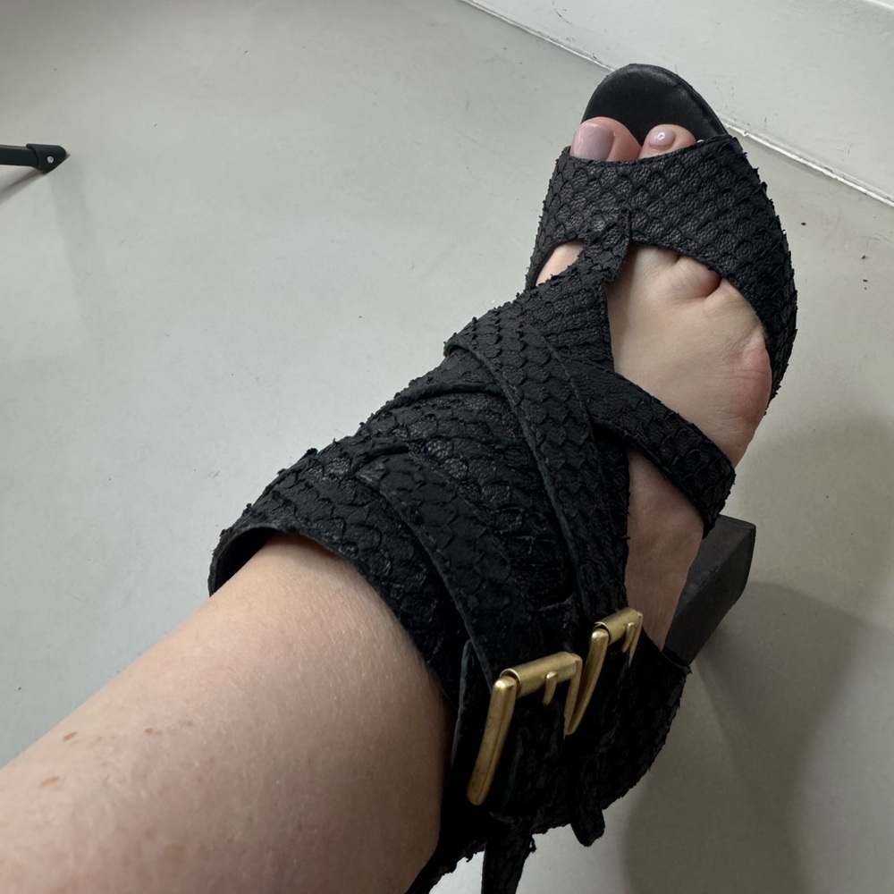 Ash Black Textured Women's Heels with Gold Buckle - Size 7 - Picture 14 of 17